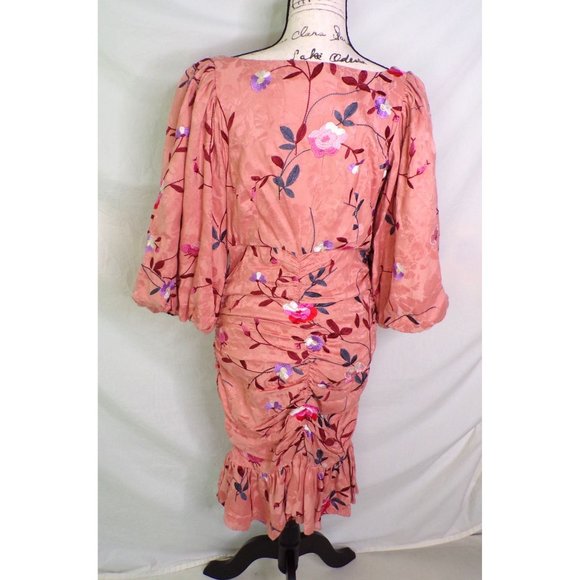 🆕 ByTiMo Ruched Embroidered Jacquard Mini Dress Floral Medium - Picture 10 of 11